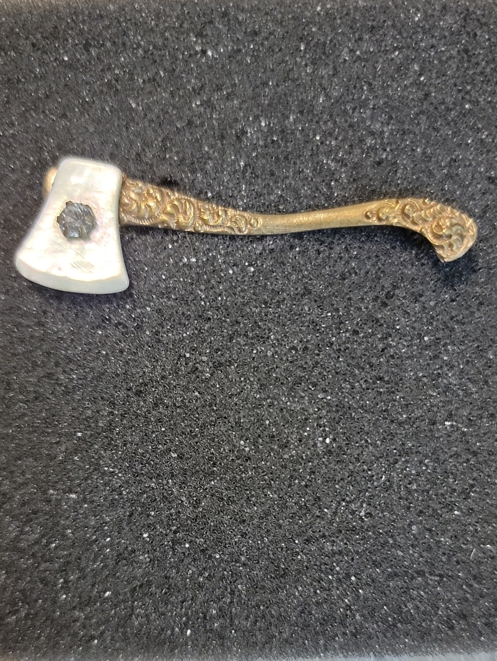 Antique Carrie Nation Mother-of-Pearl Hatchet Brooch